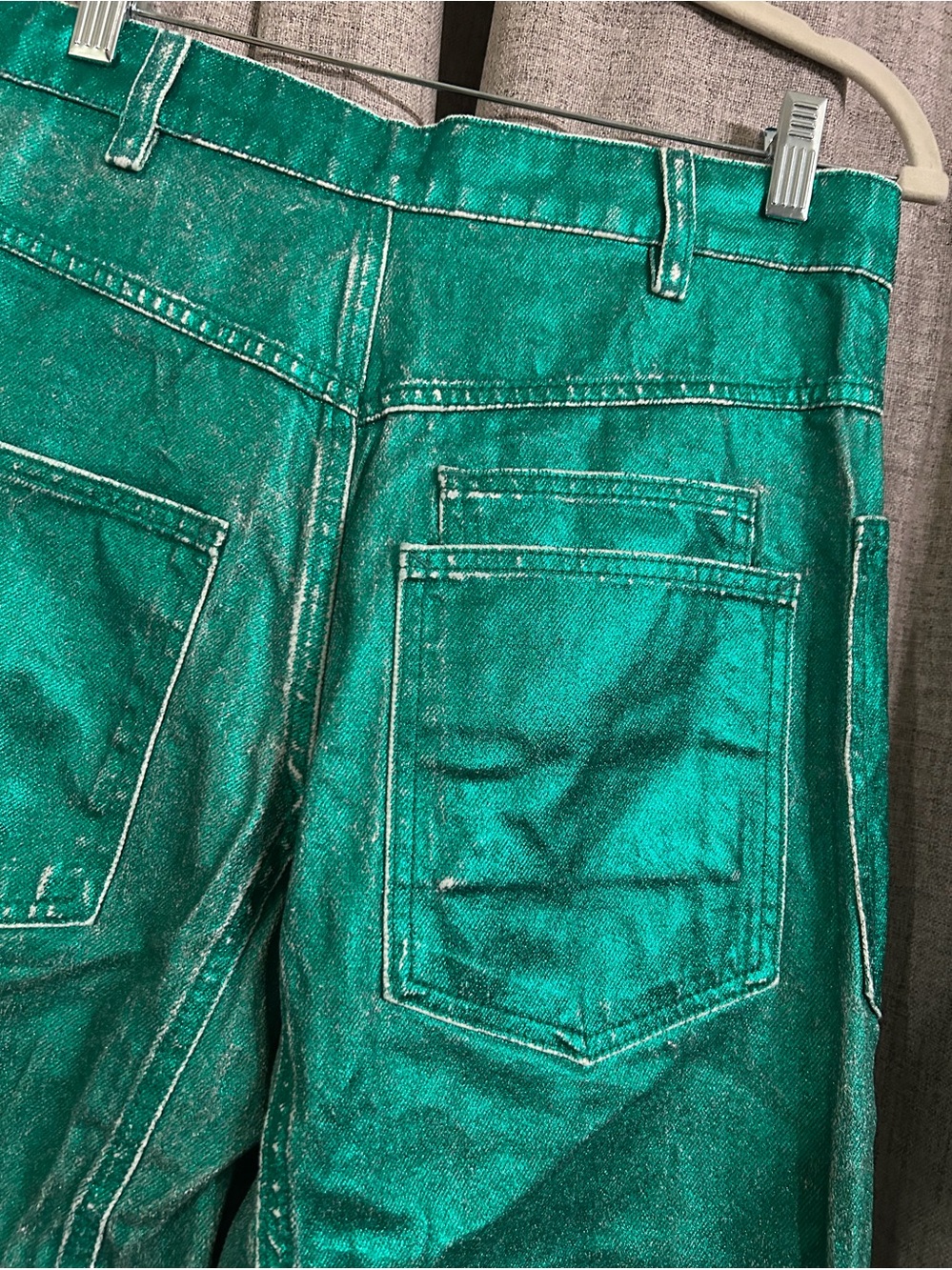 3. Free People Moxie barrel jeans metallic emerald green 24 & 28 - Picture 6 of 16